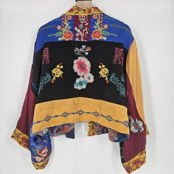 Johnny Was Floral Embroidered Silk Open Front Kimono Cardigan - Picture 12 of 16